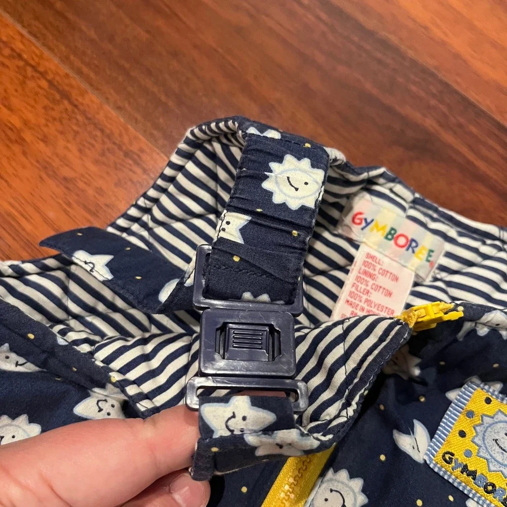 Vtg Gymboree Kids XS Navy Blue Celestial Sun Moon Star Quilted Snowsuit Bunting